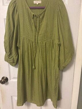 Daughters of India Kyra Midi Dress Fern Green Lantern Sleeve Bohemian Large